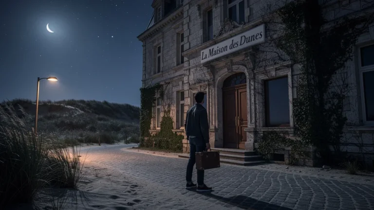 La Maison des Dunes château-hôtel la nuit, ambiance solitaire avant réservation sans table le lundi