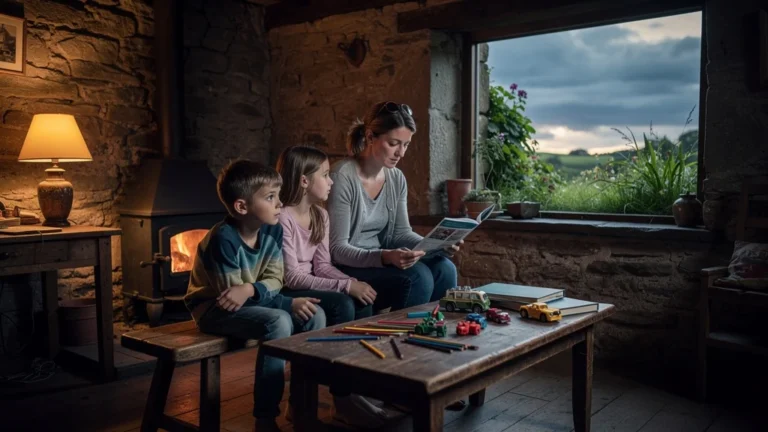 Famille déçue dans un gîte sans terrasse lors d’un séjour avec enfants, illustrant une erreur de choix