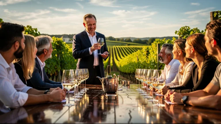 Dégustation élégante de vins Pouilly-Fuissé et Saint-Véran dans un vignoble français prestigieux