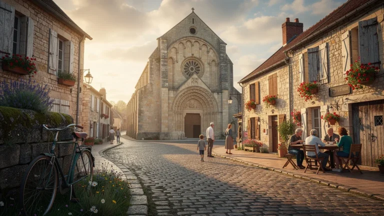 Village pittoresque d'Anzy-le-Duc en Bourgogne du Sud un dimanche ensoleillé avec ambiance nostalgique